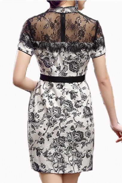 Floral monochrome lace cheongsam