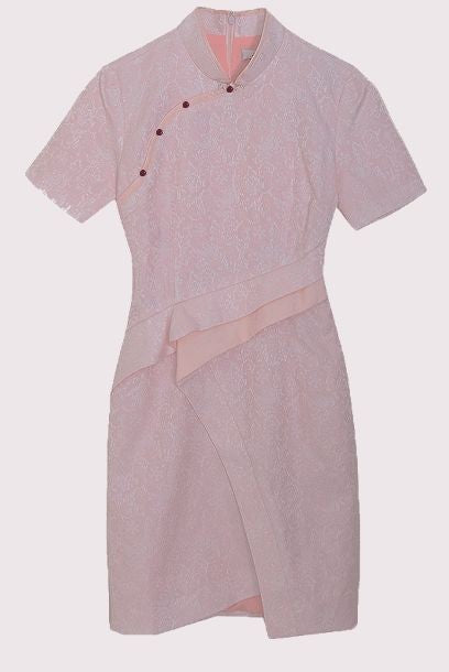 Asymmetrical Pink Lace Modern Mini Cheongsam Qipao