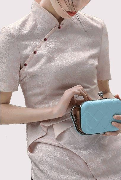 Asymmetrical Pink Lace Modern Mini Cheongsam Qipao