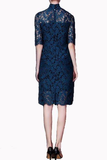Short Sleeves Teal Lace Cheongsam