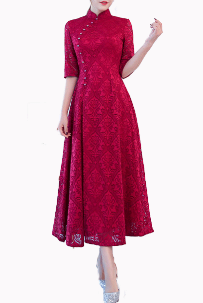 Red 2025 lace qipao