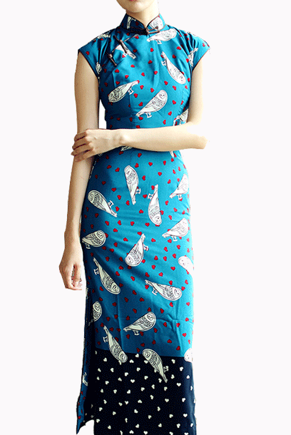 Raglan Sleeves Whimsical Owls Maxi Cheongsam