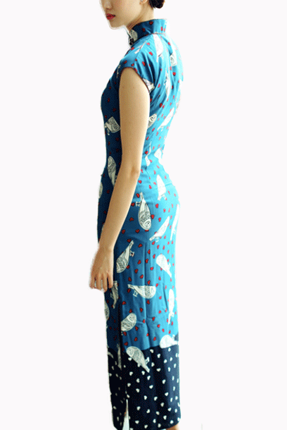 Raglan Sleeves Whimsical Owls Maxi Cheongsam