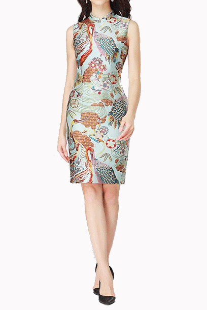Sleeveless Oriental Tang Brocade Cheongsam