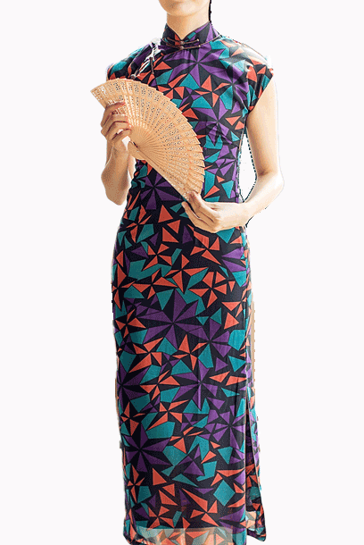 Raglan Sleeves Kaleidoscope Maxi Cheongsam