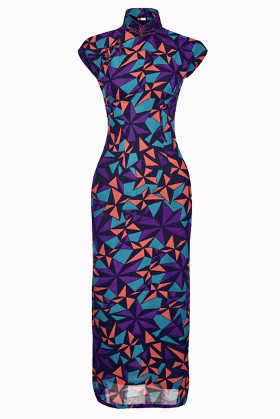 Raglan Sleeves Kaleidoscope Maxi Cheongsam