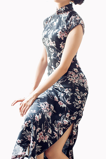 Raglan Sleeves Floral Midi Cheongsam