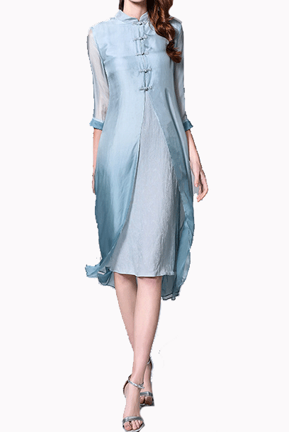 Elbow Sleeves Ombre Organza Cheongsam