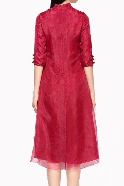 Elbow Sleeves 3D Floral Organza Cheongsam