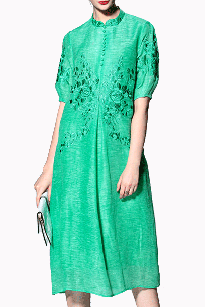 Elbow Sleeves Floral Embroidered Cheongsam