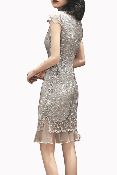 Cap Sleeves Teal Lace Cheongsam Qipao