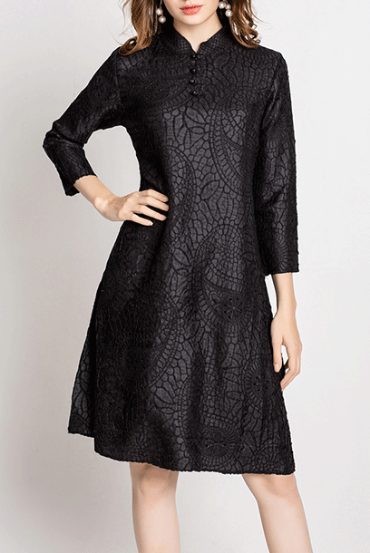 3/4 Sleeves Pleats Please Cheongsam Dress