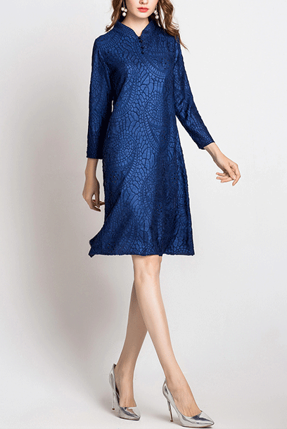 3/4 Sleeves Pleats Please Cheongsam Dress