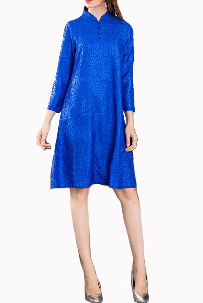 3/4 Sleeves Pleats Please Cheongsam Dress
