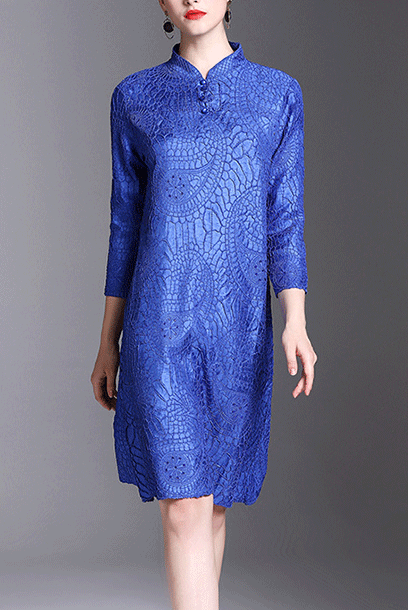 3/4 Sleeves Pleats Please Cheongsam Dress