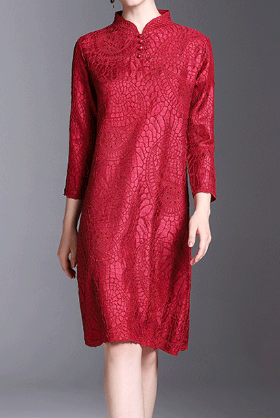 3/4 Sleeves Pleats Please Cheongsam Dress