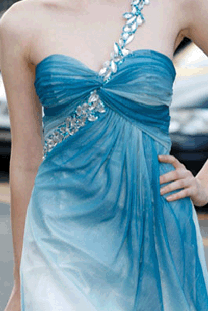 Petite One Shoulder Ombre Evening Gown