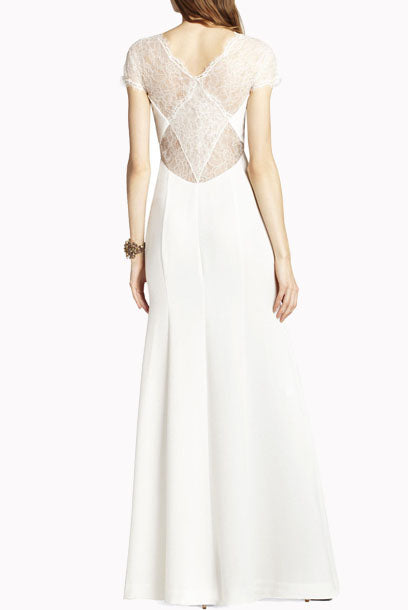 BCBG Fitted Lace Back White Maxi Evening Prom Gown