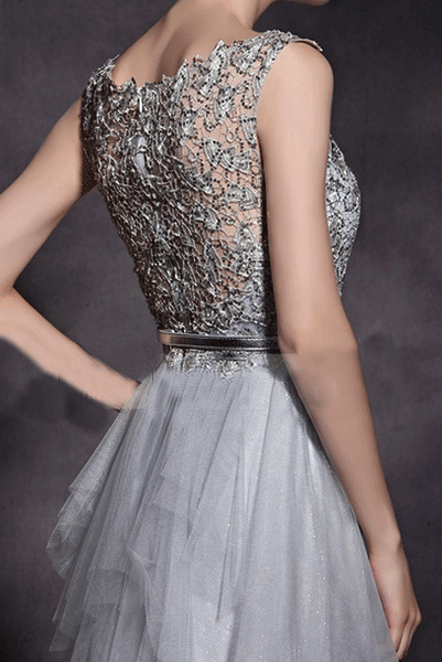 Gatsby Sleeveless Sequin Embellished Silver Evening Gown