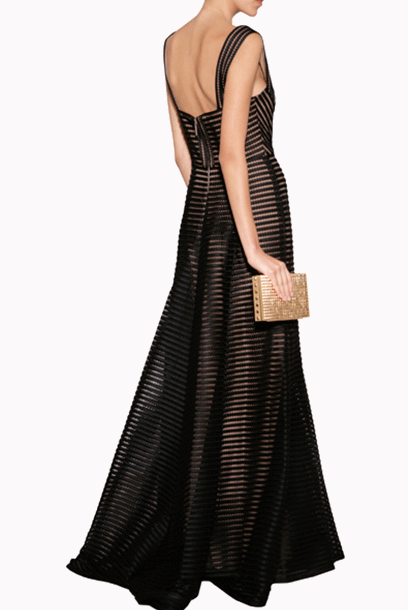 Fantasy Mesh Nude Black Elie Evening Gown