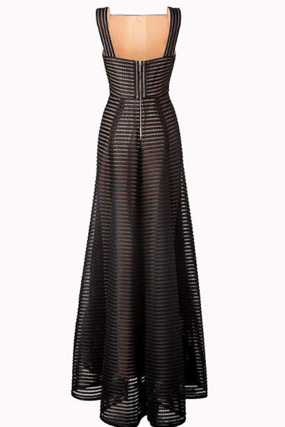 Fantasy Mesh Nude Black Elie Evening Gown