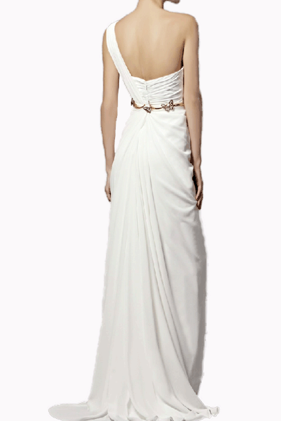 One Shoulder Greek Goddess White Evening Gown