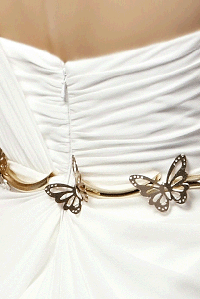 One Shoulder Greek Goddess White Evening Gown