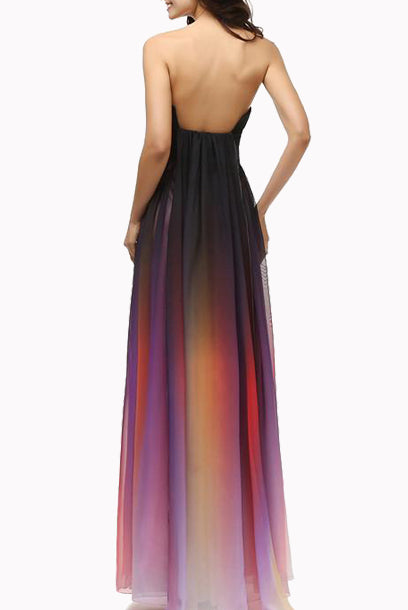 Strapless Ombre Chiffon Evening Gown