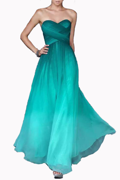 Strapless Sweetheart Turquoise Ombre Gown