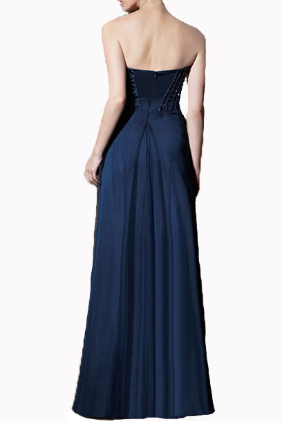 Strapless Bustier 3D Floral Blue Evening Gown