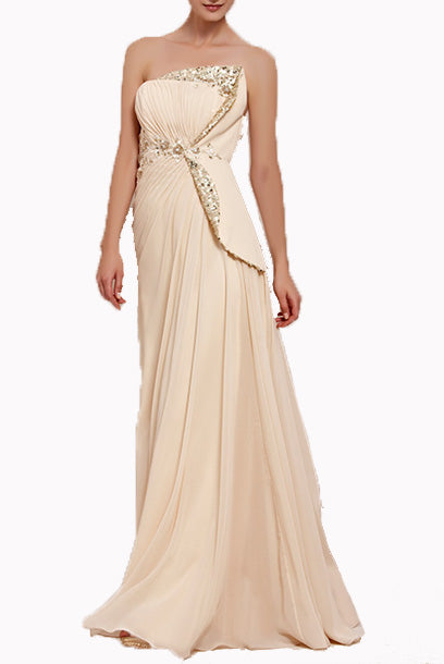 Strapless Sequin Champagne Gold Evening Gown