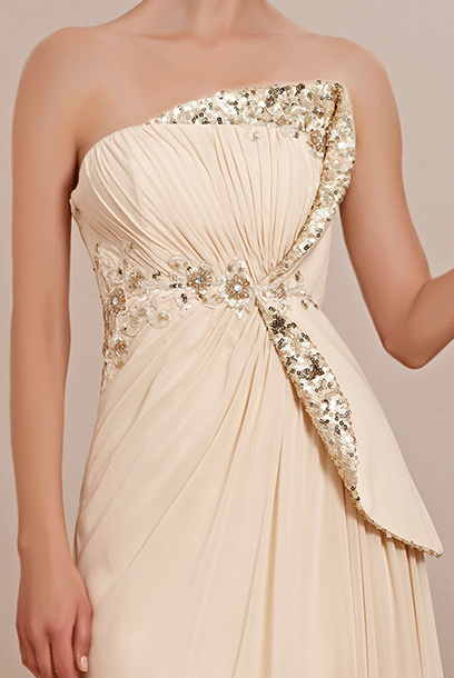 Strapless Sequin Champagne Gold Evening Gown