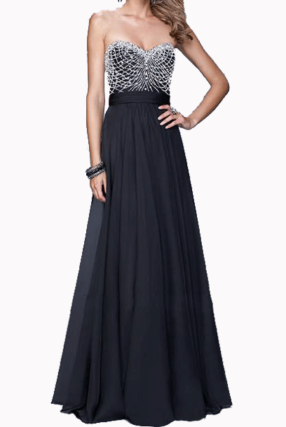 Sweetheart Rhinestones Embeliished Black Evening Gown