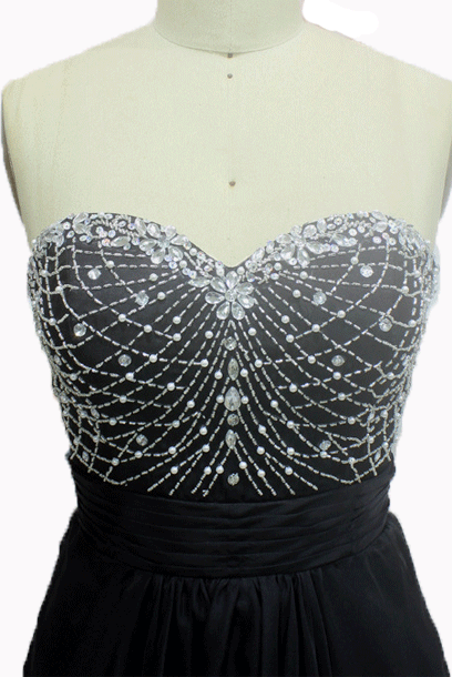 Sweetheart Rhinestones Embeliished Black Evening Gown