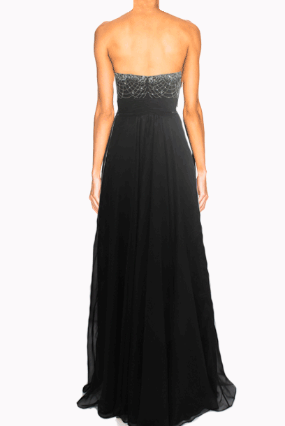 Sweetheart Rhinestones Embeliished Black Evening Gown