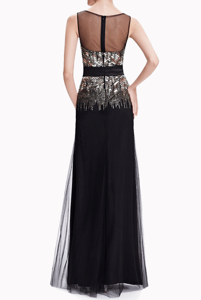 Gatsby Sleeveless Sequin Black Evening Gown