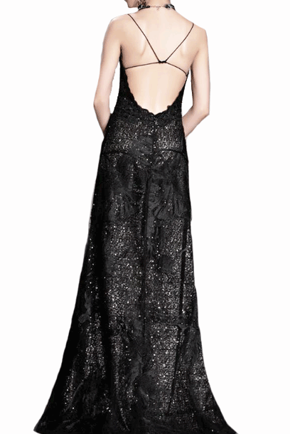 Sweetheart Peek-a-boo Black Evening Gown