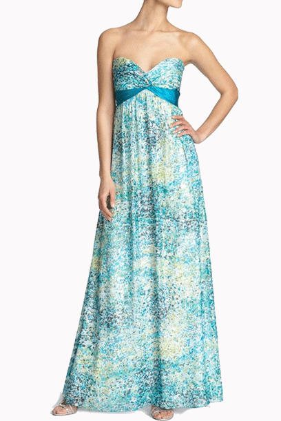 Petite BCBG Metallic Chiffon Strapless Evening Gown