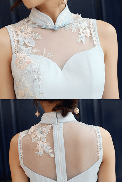 Sleeveless Embroidered Floral Cheongsam Gown