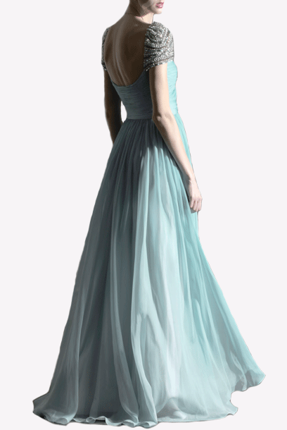 Embellished Sleeves Cinderella Mint Evening Gown
