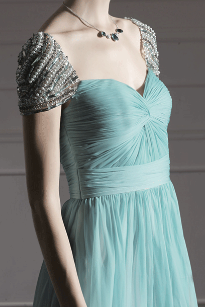 Embellished Sleeves Cinderella Mint Evening Gown