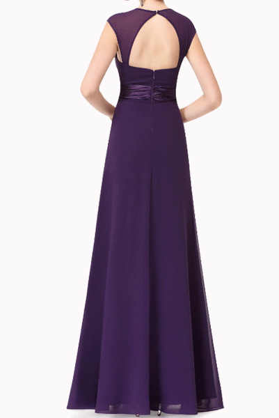 Sleeveless Purple Chiffon Evening Gown