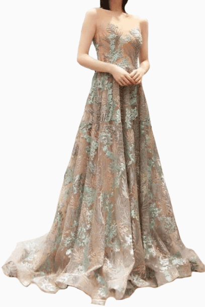 Sleeveless Floral Lace Embroidered Evening Gown