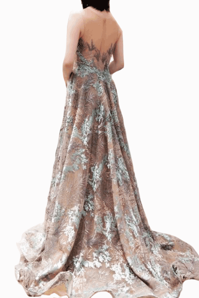 Sleeveless Floral Lace Embroidered Evening Gown