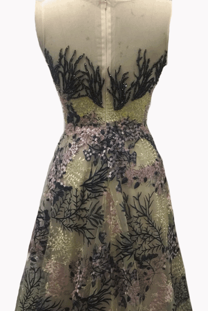 Sleeveless Floral Lace Embroidered Evening Gown