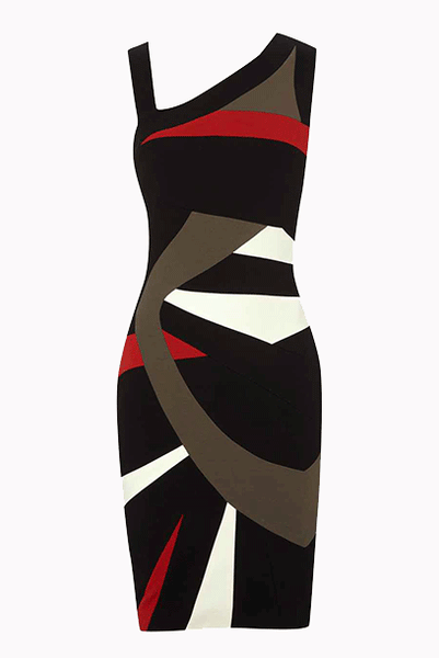 Sleeveless Graphic Panel Pencil Dress