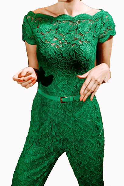 Off-the-shoulder Cap Sleeves Lace Playsuit