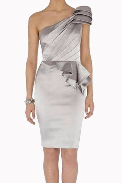 Petite One Shoulder Peplum Satin Pencil Dress