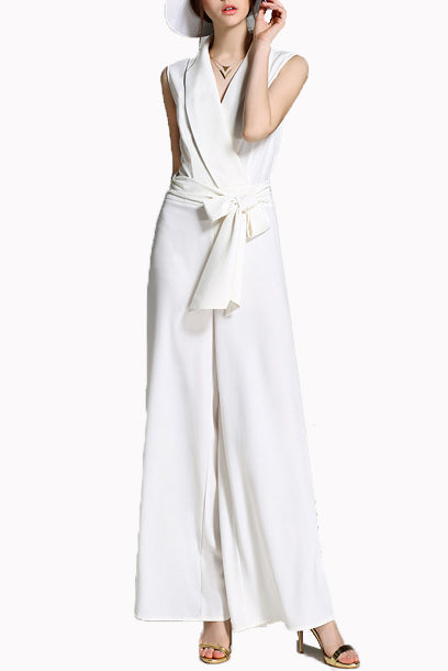 Sleeveless Lapel Playsuit Jumpsuit