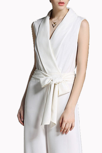 Sleeveless Lapel Playsuit Jumpsuit